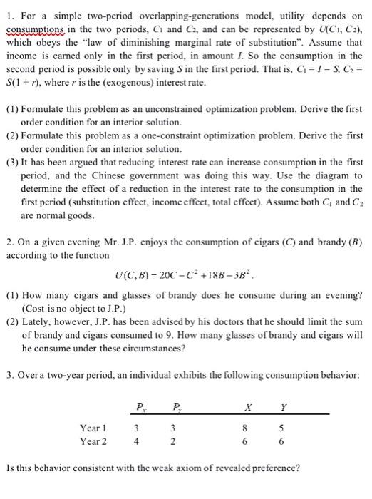 Solved 1. For A Simple Two-period Overlapping-generations | Chegg.com