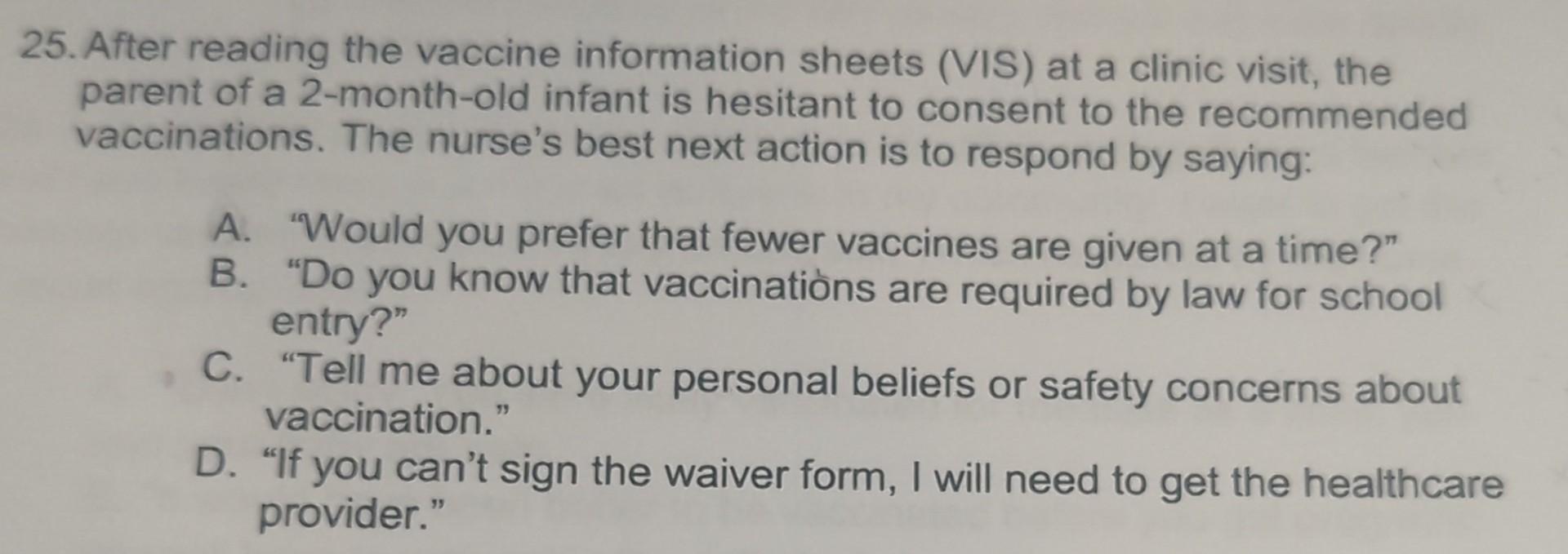 Solved 20. A parent calls the clinic and states that their