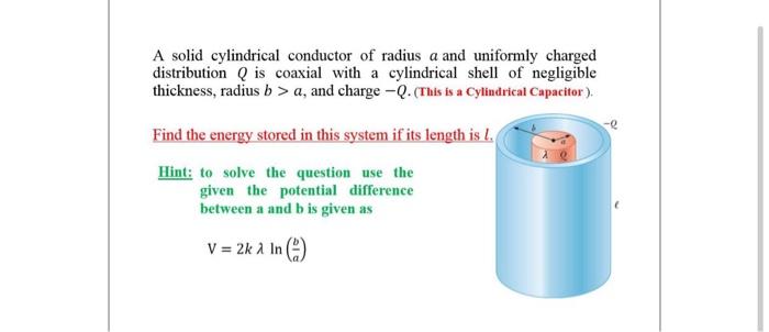 Solved A solid cylindrical conductor of radius a and | Chegg.com