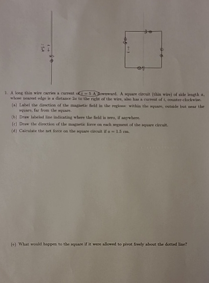 Solved A long thin wire carries a current o 1-5A downmard. A | Chegg.com