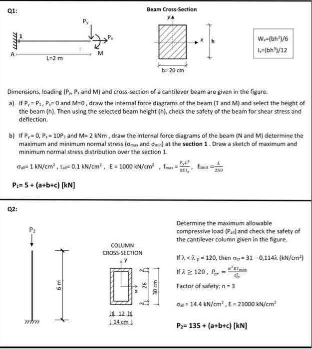 Q1: Beam Cross-Section Wx=(bh2)/6Ix=(bh3)/12 | Chegg.com