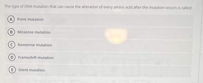 Solved The type of DNA mutation that can cause the | Chegg.com