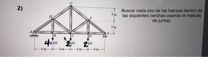 2) 4aKN 4m 4 m C 2KN 4 m D 2KN 4m E 3m 3m Buscar cada uno de las fuerzas dentro de las siquientes cerchas usando el método de