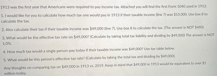 Solved 1913 was the first year that Americans were required | Chegg.com