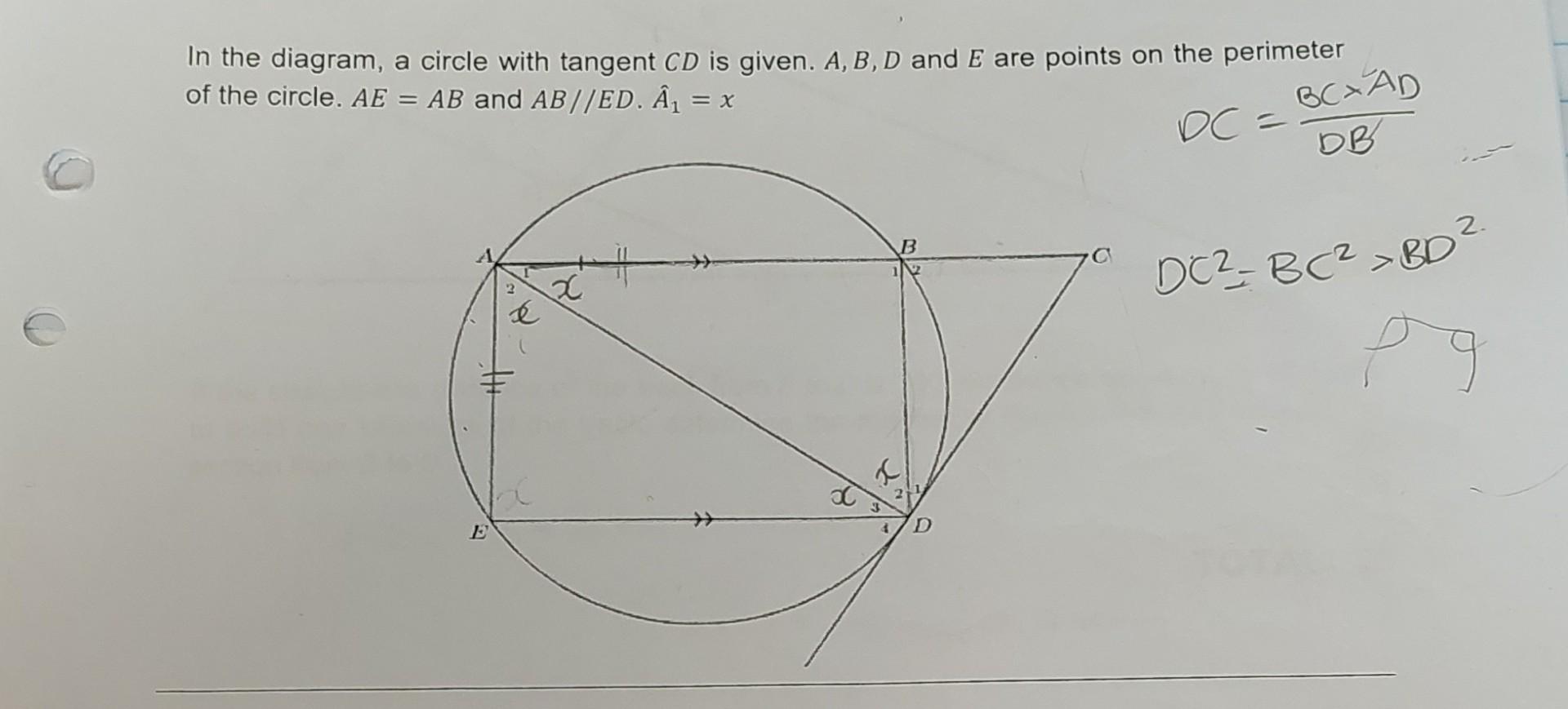Solved In the diagram, a circle with tangent CD is given.