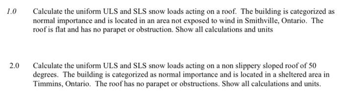 1.0 Calculate the uniform ULS and SLS snow loads | Chegg.com