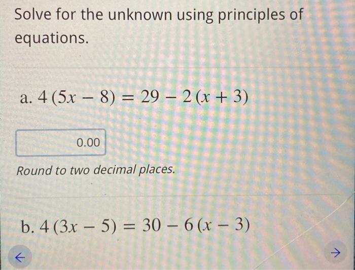 Solved Solve for the unknown using principles of equations. | Chegg.com