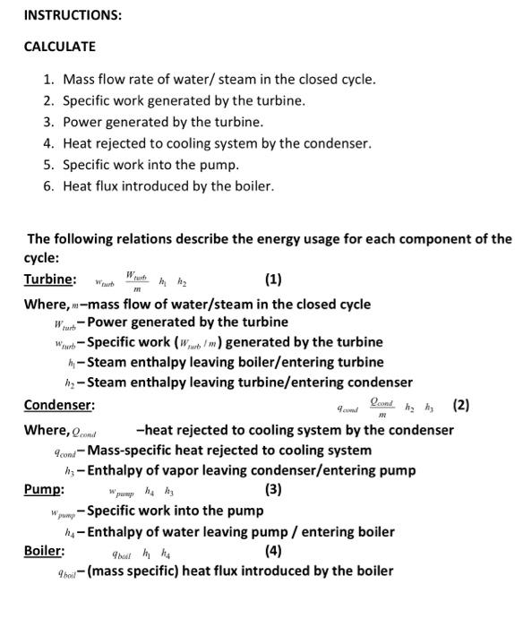 Solved INSTRUCTIONS: CALCULATE 1. Mass flow rate of water/ | Chegg.com