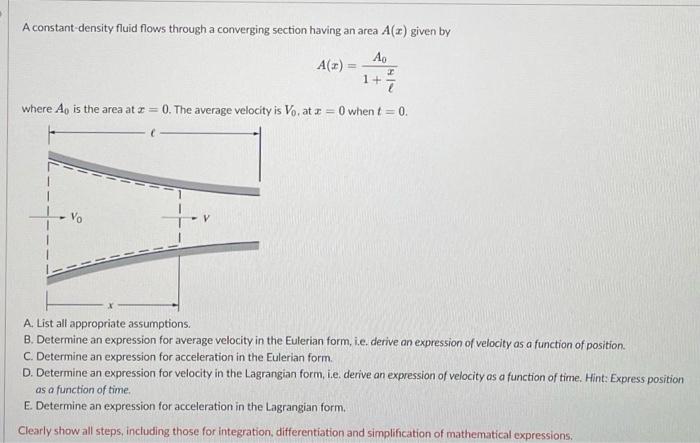 A Constant Density Fluid Flows Through A Converging | Chegg.com