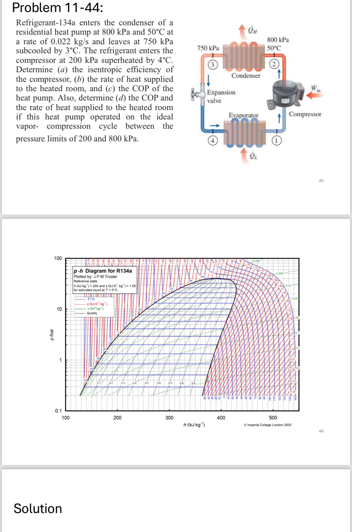 Solved Problem 11-44:Refrigerant-134a enters the condenser | Chegg.com