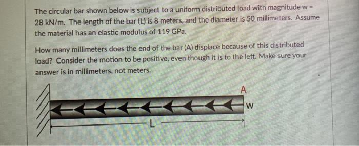 Solved The circular bar shown below is subject to a uniform | Chegg.com