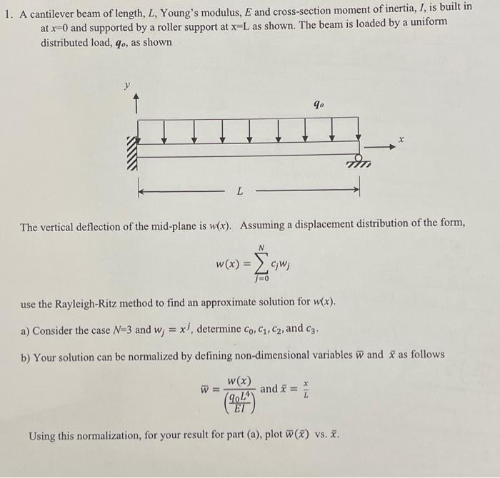 Solved 1. A cantilever beam of length, L, Young's modulus, E | Chegg.com