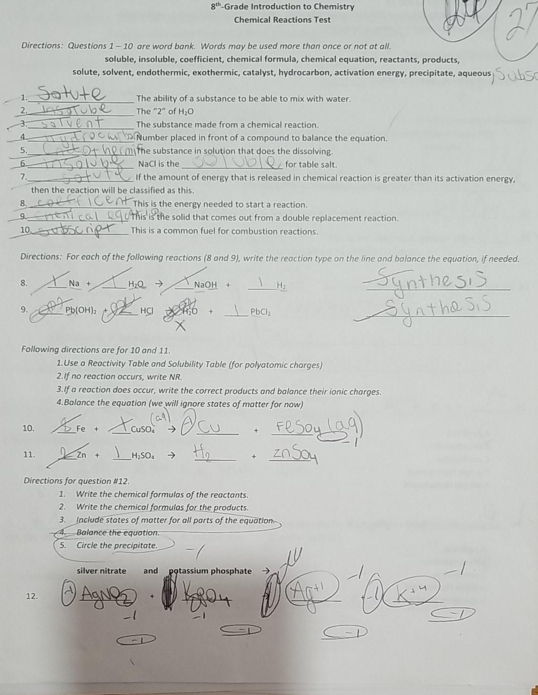Solved gth-Grade Introduction to Chemistry Chemical | Chegg.com