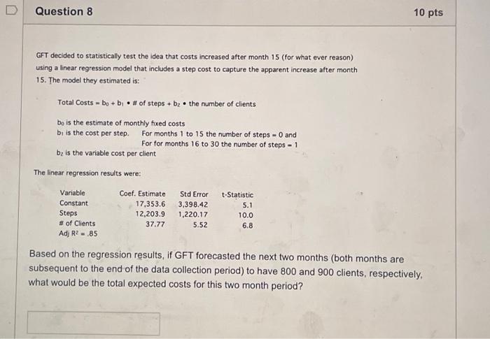 Solved GFT decided to statistically test the idea that costs | Chegg.com