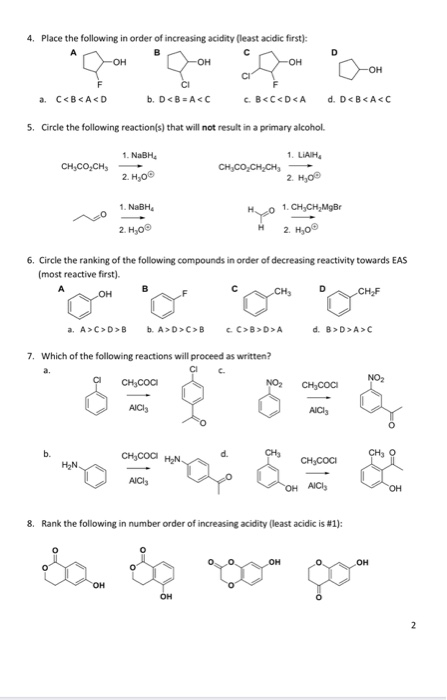 Solved 4. Place the following in order of increasing acidity | Chegg.com