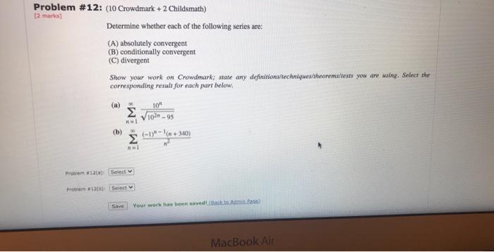Solved Problem #12: (10 Crowdmark + 2 Childsmath) [2 marks | Chegg.com