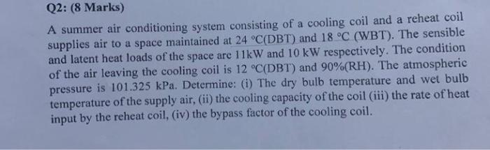 Solved Q2: (8 Marks) A summer air conditioning system | Chegg.com