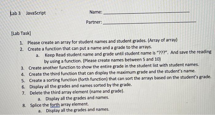 Solved 1. Please create an array for student names and | Chegg.com