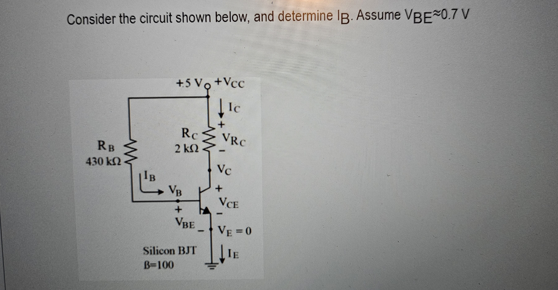 Solved Consider The Circuit Shown Below, And Determine IB. | Chegg.com