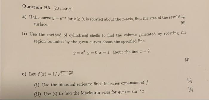 Solved a) If the curve y=e−x for x≥0, is rotated about the | Chegg.com