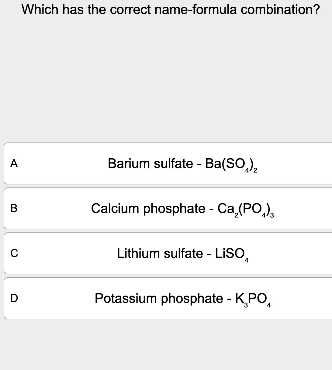 Which Has The Correct Name-formula Combination Solved Which has the correct name-formula combination?B | Chegg.com