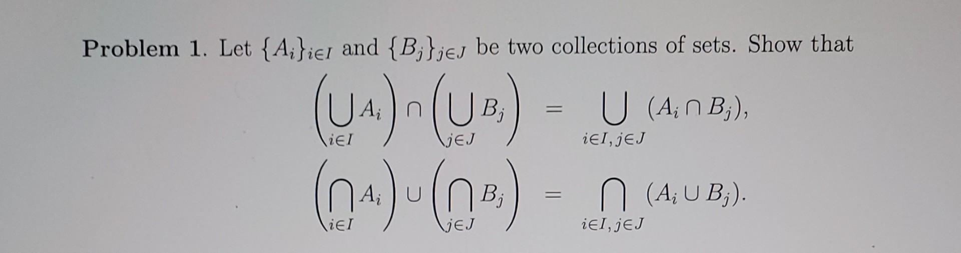 Solved Problem 1. Let {Ai}i∈I And {Bj}j∈J Be Two Collections | Chegg.com