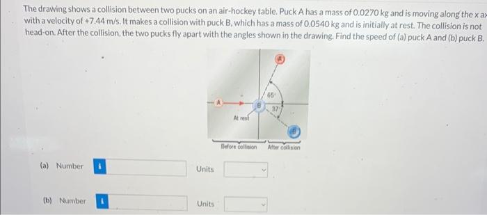 Solved The drawing shows a collision between two pucks on an | Chegg.com