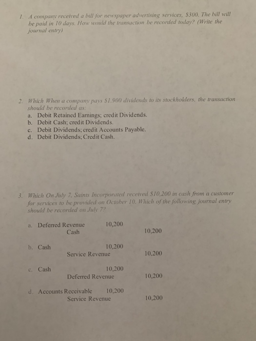 Solved 1. A company received a bill for newspaper | Chegg.com