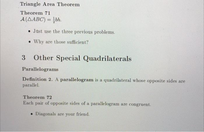 Triangle Area Theorem Theorem 71 A( ABC)=21bh - Jast | Chegg.com