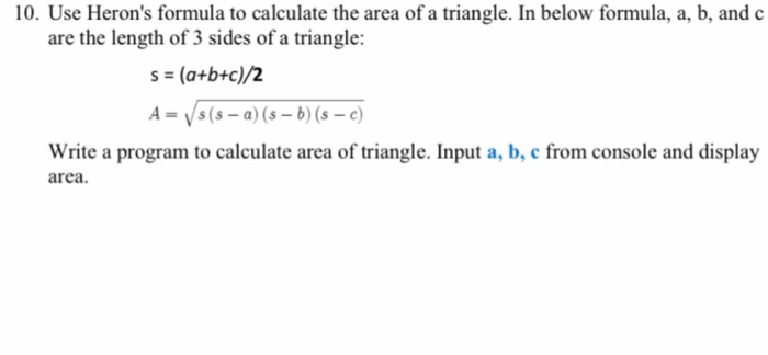 triangle area calculator 3 sides heron's formula