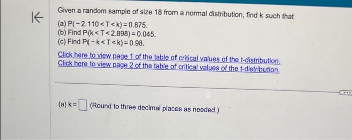 Solved Given a random sample of size 18 from a normal | Chegg.com