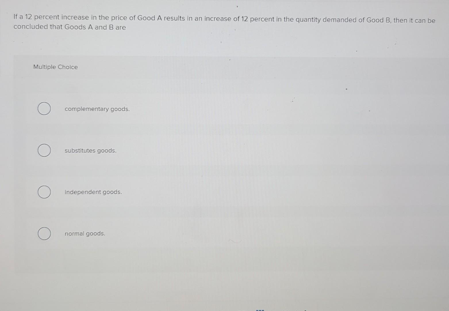Solved If a 12 percent increase in the price of Good A | Chegg.com