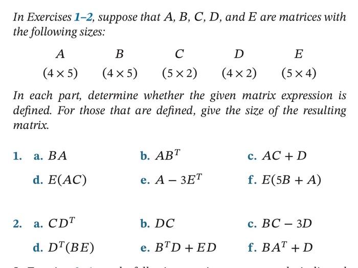 Solved In Exercises 1-2, Suppose That A, B, C, D, And E Are | Chegg.com