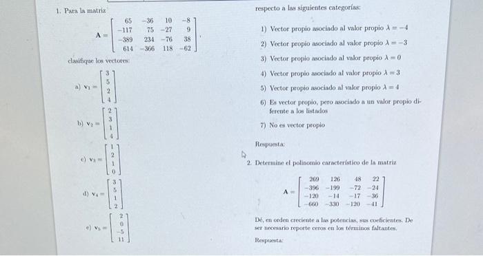 Solved 1 Eigenvector Associated To The Eigenvalue λ 42 Chegg