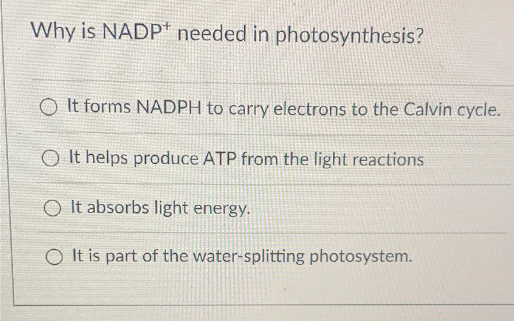 Solved Why Is NADP+needed In Photosynthesis?It Forms NADPH | Chegg.com