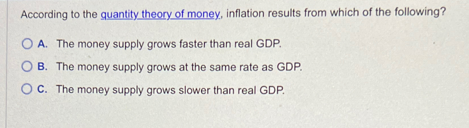 Solved According to the quantity theory of money, inflation | Chegg.com