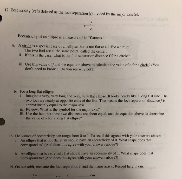 Solved 17. Eccentricity (e) is defined as the foci | Chegg.com