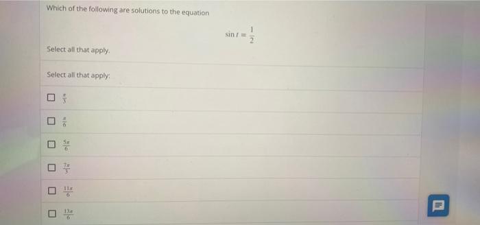 Solved Which of the following are solutions to the equation | Chegg.com