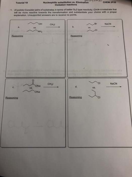 Solved Consider Pairs Of Substrates In Terms Of Better SN2 | Chegg.com