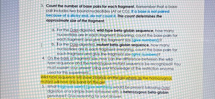 3. Count the number of base pairs for each fragment. | Chegg.com