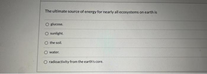 what is the ultimate source of energy in nearly all ecosystems