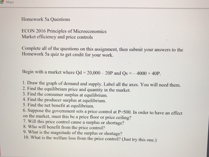 Solved Maps Homework 5a Questions ECON 2016 Principles of | Chegg.com