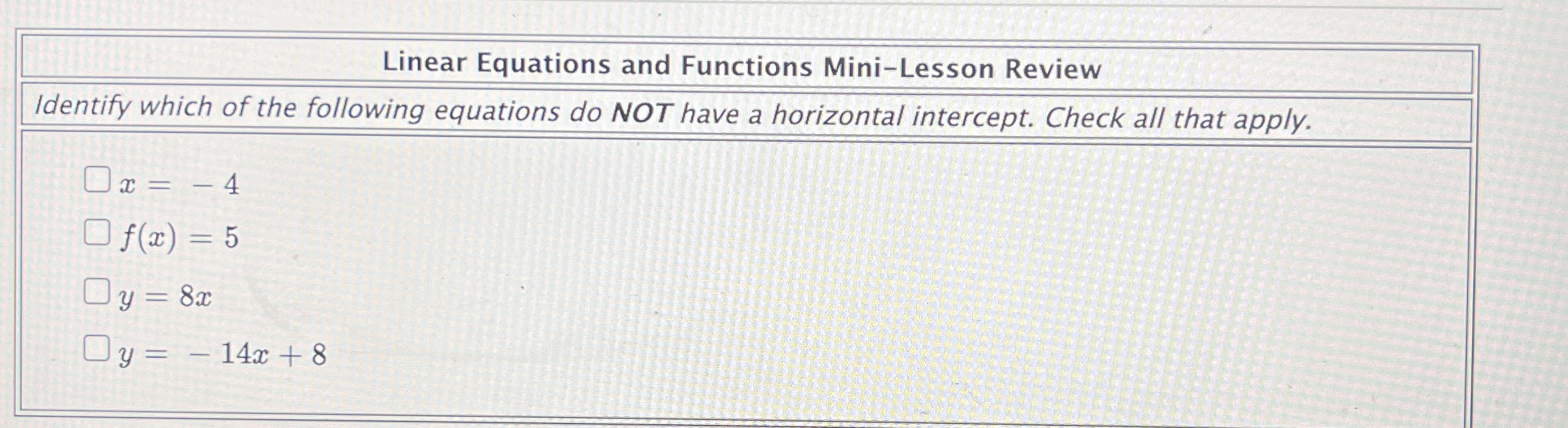 Solved Linear Equations and Functions Mini-Lesson | Chegg.com