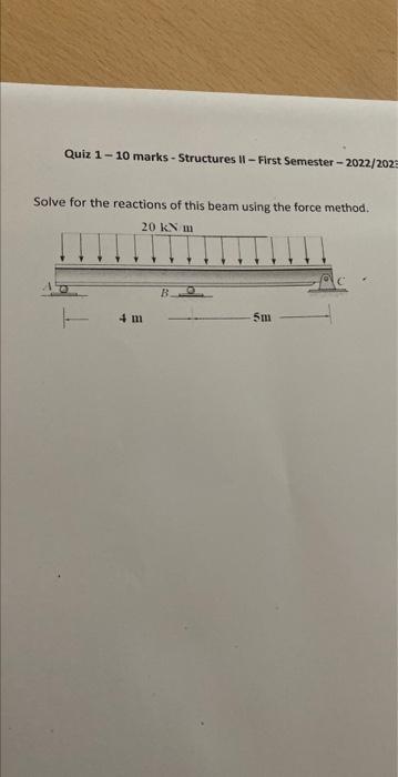 Solved Quiz 1 - 10 marks - Structures II - First Semester - | Chegg.com