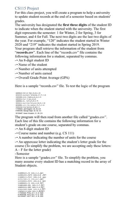 Solved CS115 Project For this class project, you will create | Chegg.com