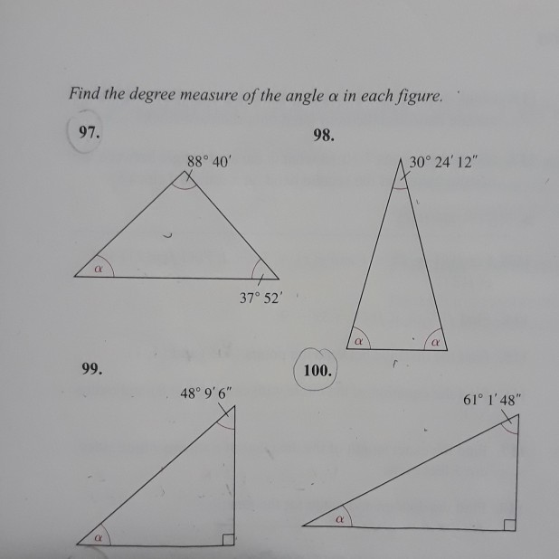 Solved Find the degree measure of the angle a in each | Chegg.com