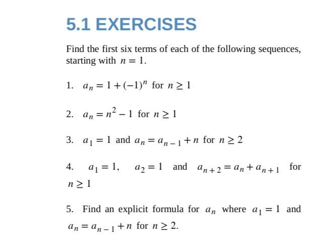 Solved 5.1 EXERCISES Find the first six terms of each of the | Chegg.com