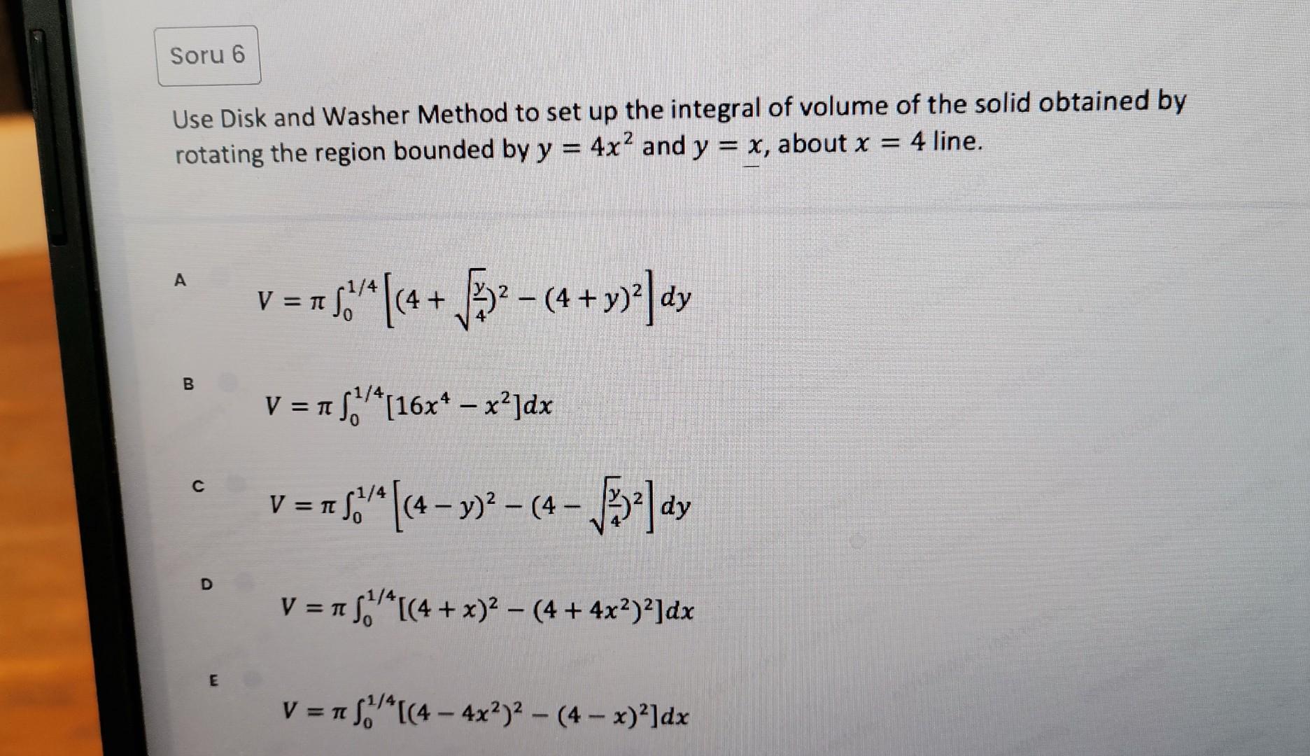 Solved Use Disk and Washer Method to set up the integral of
