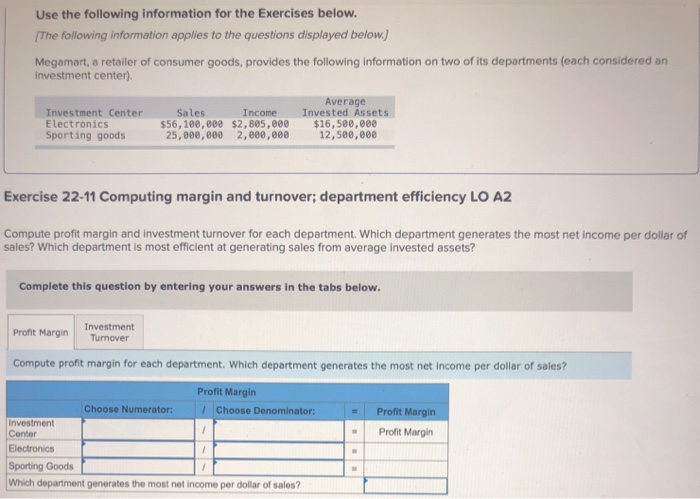 Solved Use the following information for the Exercises | Chegg.com