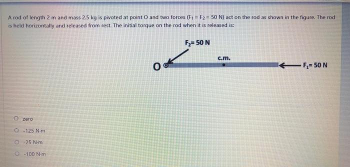 Solved A rod of length 2 m and mass 2.5 kg is pivoted at | Chegg.com